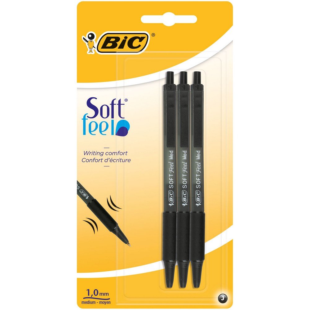 Bic - Soft Feel Clic Grip - Blister de 3 Stylos-billes - Noir