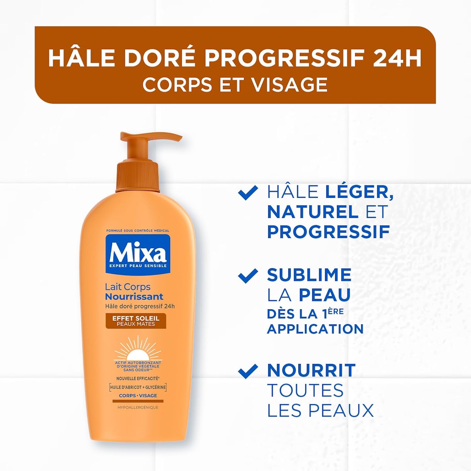 Mixa - Lot de 2 Autobronzant - Lait Corps Effet Soleil peaux mates 250ml - Hâle Doré Naturel Progressif et Uniforme – Image 2