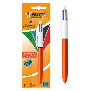 BIC 4 Couleurs Original Stylo-Bille Rétractable Pointe Fine (0,8 mm) - Blister de 1