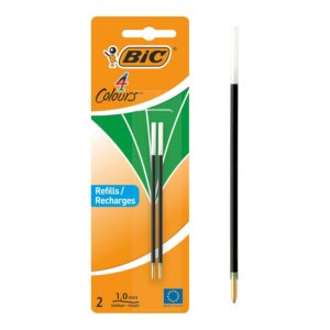 BIC 4 Couleurs - Recharges pour Stylo-Bille - Pointe Moyenne (1,0 mm) – Encre Verte, Blister de 2