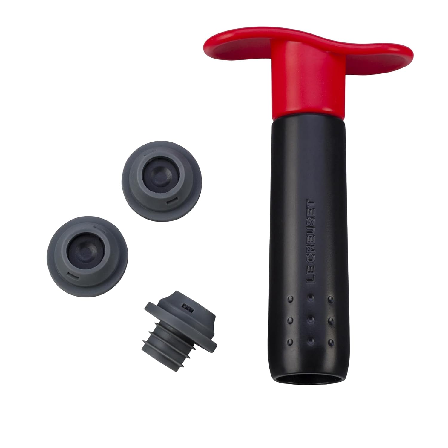 LE CREUSET Pompe à Vin en Plastique avec 3 Bouchons, WA 137, Cerise, 49200000608200