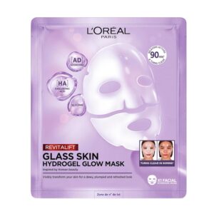 L'Oréal Paris Glass Skin Hydrogel Masque pour peau repulpée & Glowy Hydratant & Lissage [avec Acide Hyaluronique, Glycérine et Centella Asiatica] Revitalift Filler Masque Unique 25g