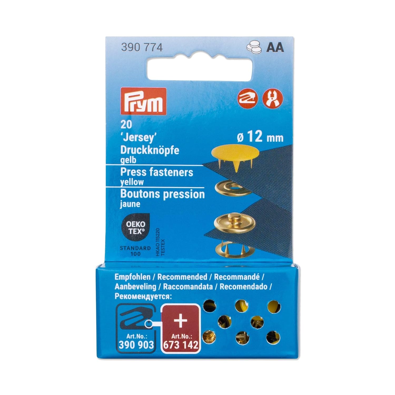 Prym 390774 Boutons-pression en jersey 12 mm Compatible avec Vario Creative Tool Jaune