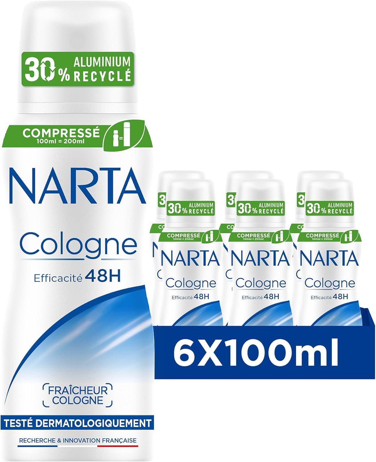Narta - Déodorant Spray Compressé - Cologne - Lot de 6 x 100ml