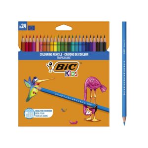 BIC Kids Tropicolors Crayons de Couleur(Parfait pour l'Ecole) - Couleurs Assorties, Etui Carton de 24