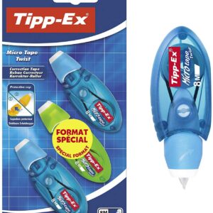 Tipp-Ex Micro Tape Twist Rubans Correcteurs 8 m x 5 mm - Corps Couleurs Assorties, Blister Format Spécial de 3