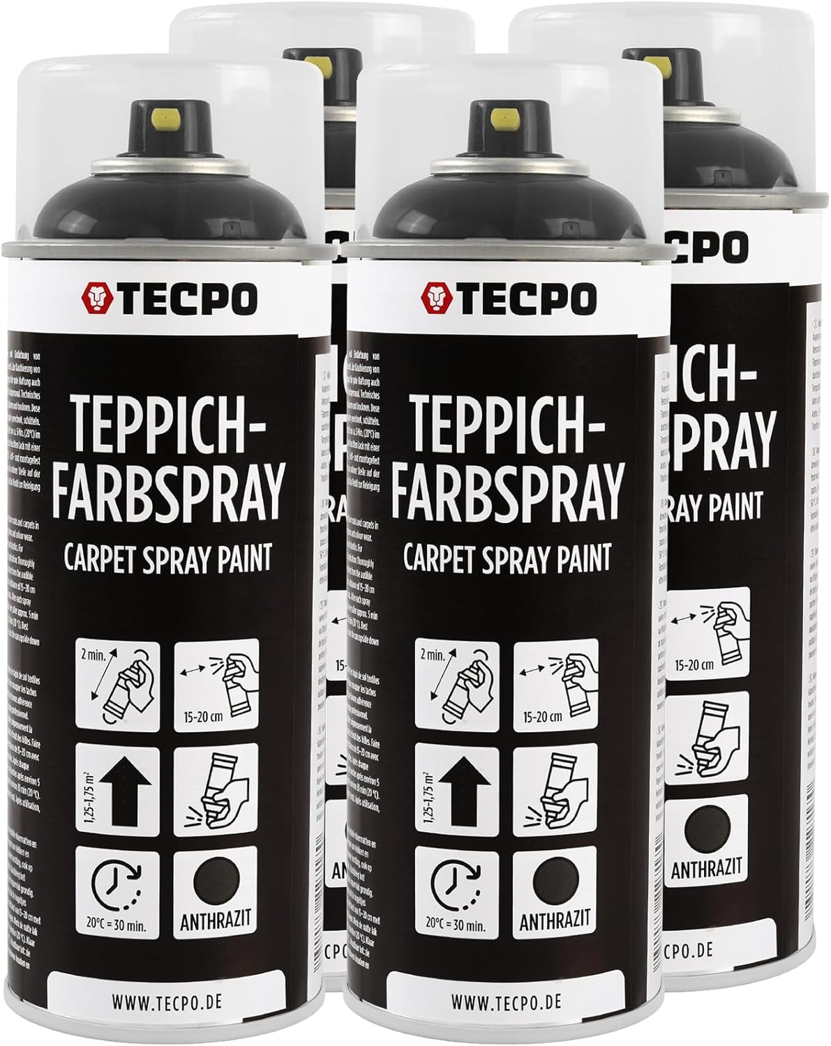 TECPO Spray de peinture pour tapis, 1 x 400 ml, couleur textile anthracite, pour tapis de voiture, tissu, caoutchouc, plastique, intérieur