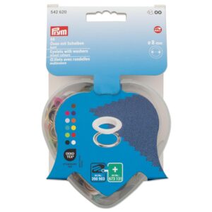 Prym 542620 Œillets avec rondelles multicolores dans une boîte en forme de cœur, 8 mm, compatible avec Vario Creative Tool