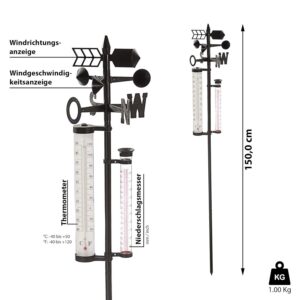 Alternative view of Cepewa Station météo de jardin baromètre pluviomètre thermomètre vitesse du vent 150 cm