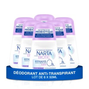 Narta - Déodorant Femme Bille - Anti-Transpirant Biotic Efficacité Anti-Odeurs 48h Hypoalergénique Sans Alcool - lot de 6 x 50ml