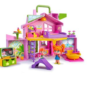 Pinypon - Maison Mallette Rose, Grande Maison de Poupées Pliante, Nombreuses pièces différentes et des Accessoires de Tous Les Jours, pour Construire Une Ville de Mini-poupées, +4 Ans