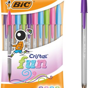 BIC Cristal Fun Stylos-Bille Pointe Large (1,6 mm) - Écriture Large et Intense - Couleurs Assorties, Pochette de 10