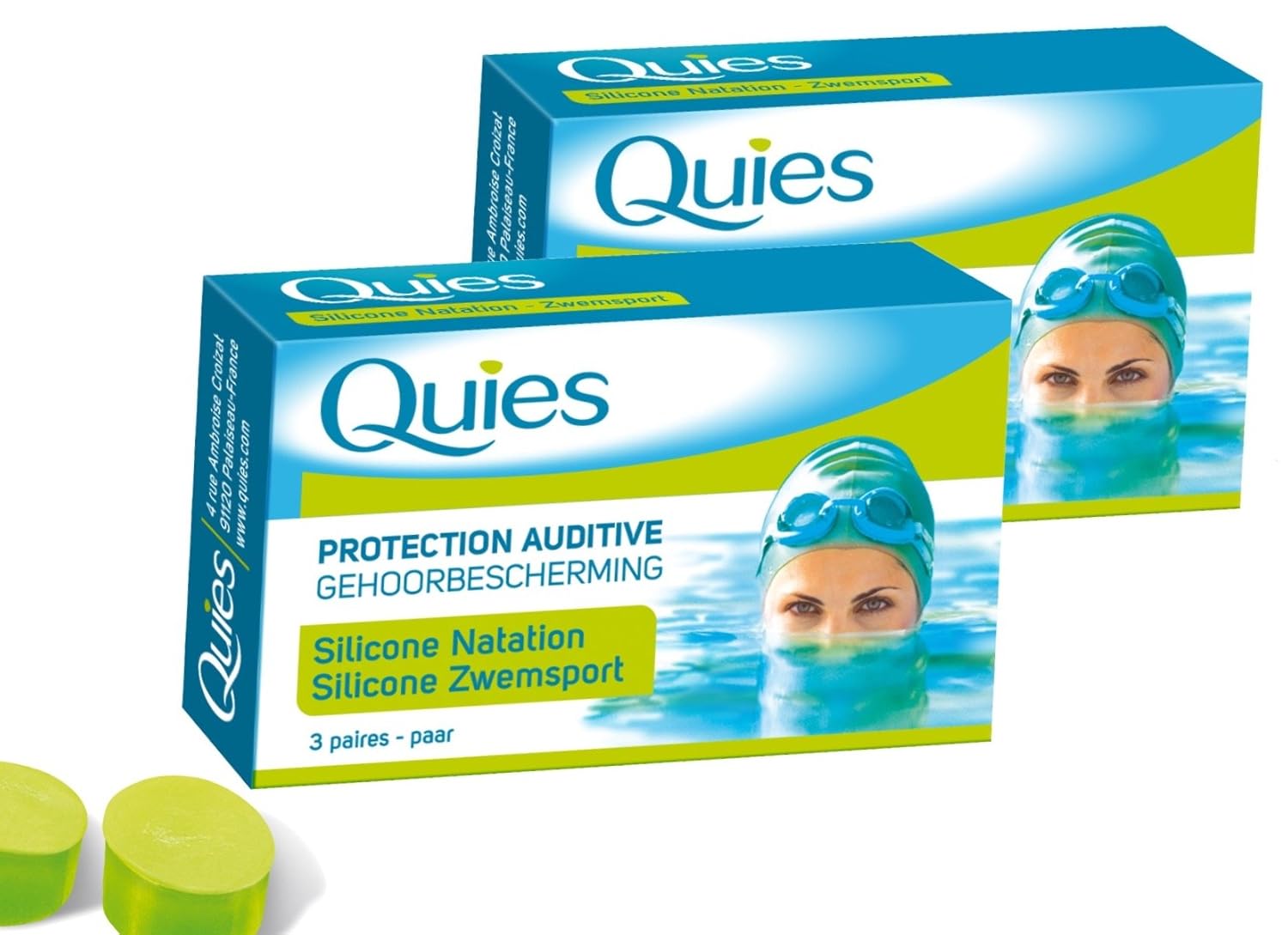 QUIES - Protection Auditive silicone special natation - Lot de 2 boite de 3 paires