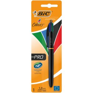BIC 4 Couleurs Pro Stylos-Bille Rétractable Pointe Moyenne (1,0 mm) - Blister de 1