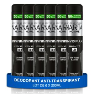 NARTA - Déodorant Homme - Invisimax Anti-Transpirant Spray Efficacité 48h Anti-Traces Blanches - lot de 6x200ml