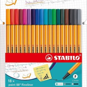 STABILO Stylo feutre pointe fine point 88 - Etui carton x18 stylos feutres - coloris intenses