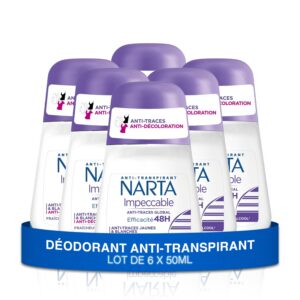 Narta - Déodorant Femme Bille - Impeccable Anti-Transpirant Anti-Traces Efficacité 48h Sans Alcool - lot de 6 x 50ml