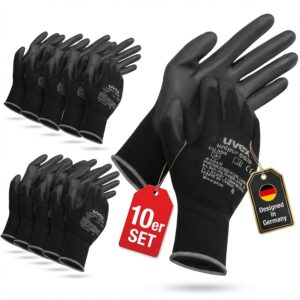 Uvex 10 Paires de Gants de Travail Unipur 6639 Avec Revêtement PU - Gants de Protection Contre les Risques Mécaniques EN 388 - Taille 09/L