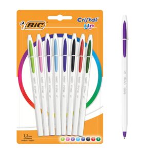 BIC Cristal Up Stylos-Bille Pointe Moyenne (1,2 mm) - Écriture Claire et Colorée - Couleurs Assorties, Blister de 8