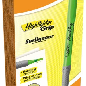 BIC Highlighter Grip Surligneurs Pointe Biseautée - Vert, Boîte de 12
