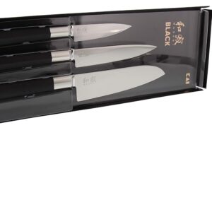 KAI Wasabi Black Ensemble de Couteaux - Couteau Utilitaire 10 cm, Couteau Utilitaire 15 cm, Santoku 16,5 cm - acier inoxydable poli 6A/1K6 58 (±1) HRC - noir - Fabriqué au Japon