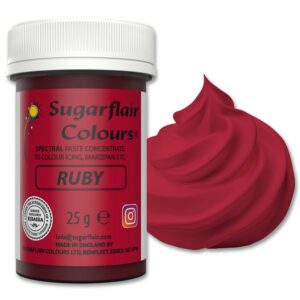 Sugarflair Colours Spectral Concentrated Paste Colours Ruby - Rouge Rubis - Colorant Alimentaire Pâte, Nourriture Dye pour Fondant et Massepain - 25g