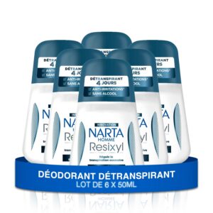Narta - Déodorant Détranspirant Homme Bille - Resixyl Détranspirant 4 jours Sans Alcool - lot de 6 x 50ml