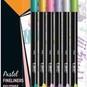 BIC Intensity Stylo Feutre d'écriture Pointe Fine et Corps Noir Verni - Couleurs assorties pastel, Blister de 6
