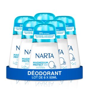 Narta - Déodorant Femme Bille - Magnesium Protect 48h Invisible Sans Alcool - lot de 6 x 50ml
