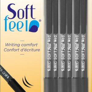 BIC Soft Feel – Stylos à Bille avec Pointe rétractable Medium (1,0mn) et Grip en Caoutchouc - Noir, Blister de 6