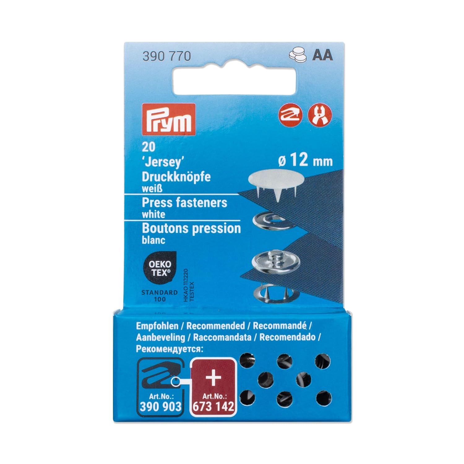 Prym 390770 Boutons-pression en jersey 12 mm Blanc Compatible avec Vario Creative Tool