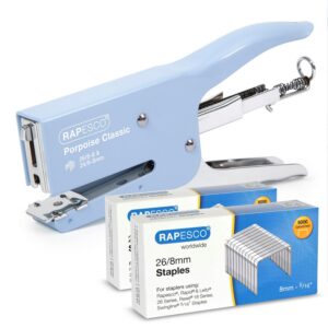 Rapesco 1355A Pince Agrafeuse Classique Porpoise avec 10.000 Agrafes de type 26/8 mm, Capacité de 45 Feuilles, Bleu Clair