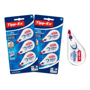 Tipp-Ex Correction Mini Pocket Mouse Rubans Correcteurs - Très Résistant - 6 m x 5 mm, Lot de 2 Blisters de 3