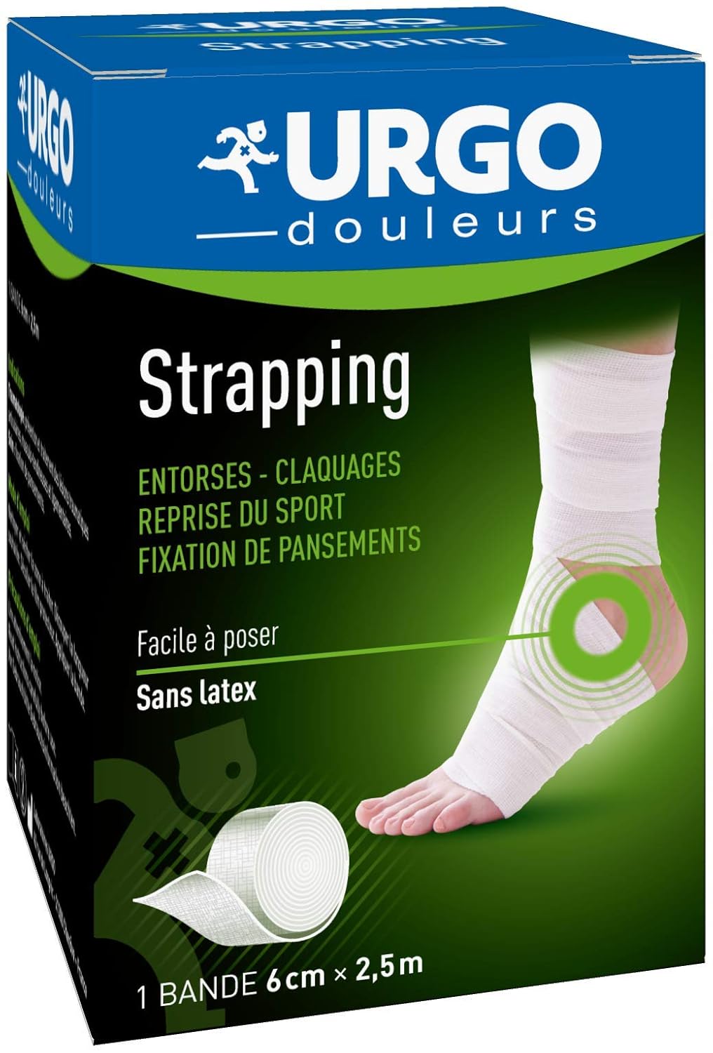 Urgo - Strapping - Bande élastique adhésive - Contention / Fixation de pansements - 1 bande 2,5mx6cm
