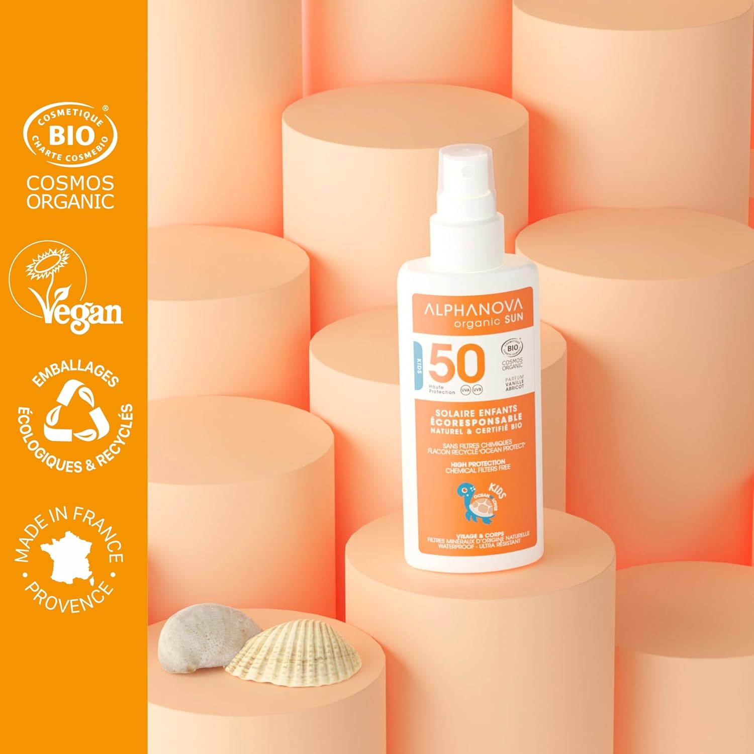 ALPHANOVA Spray solaire Enfants SPF 50 - Naturel et Bio - parfumé - Filtre minéral naturel -125g – Image 4