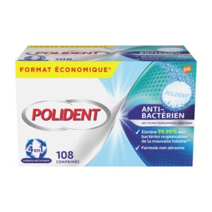 Polident Nettoyant, Pour Prothèses Dentaires Partielles ou Complètes Policent Antibactérien; 108 Comprimés