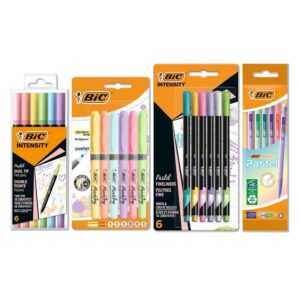 BIC Kit d’écriture Pastel avec Feutres double pointe, Porte-mines, Surligneurs et Feutres d'écriture - Corps et Encres Pastel Assortis, Pack de 23