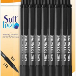 BIC Soft Feel – Stylos à Bille avec Pointe rétractable Medium (1,0mn) et Grip en Caoutchouc - Noir, Blister de 15