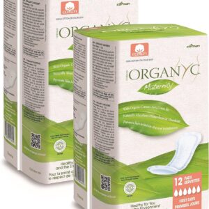 Organyc Lot de 2 packs de 12 serviettes hygiéniques de maternité en coton biologique