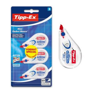 Tipp-Ex Mini Pocket Mouse Rubans Correcteurs 6m x 5 mm, Parfait pour l'Ecole et au Bureau, Blister Format Spécial de 3