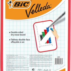 BIC Velleda Tableau Double Face Effaçable à Sec (30 x 44 cm), Parfait pour la Maison, Bordure Rouge, Lot de 1