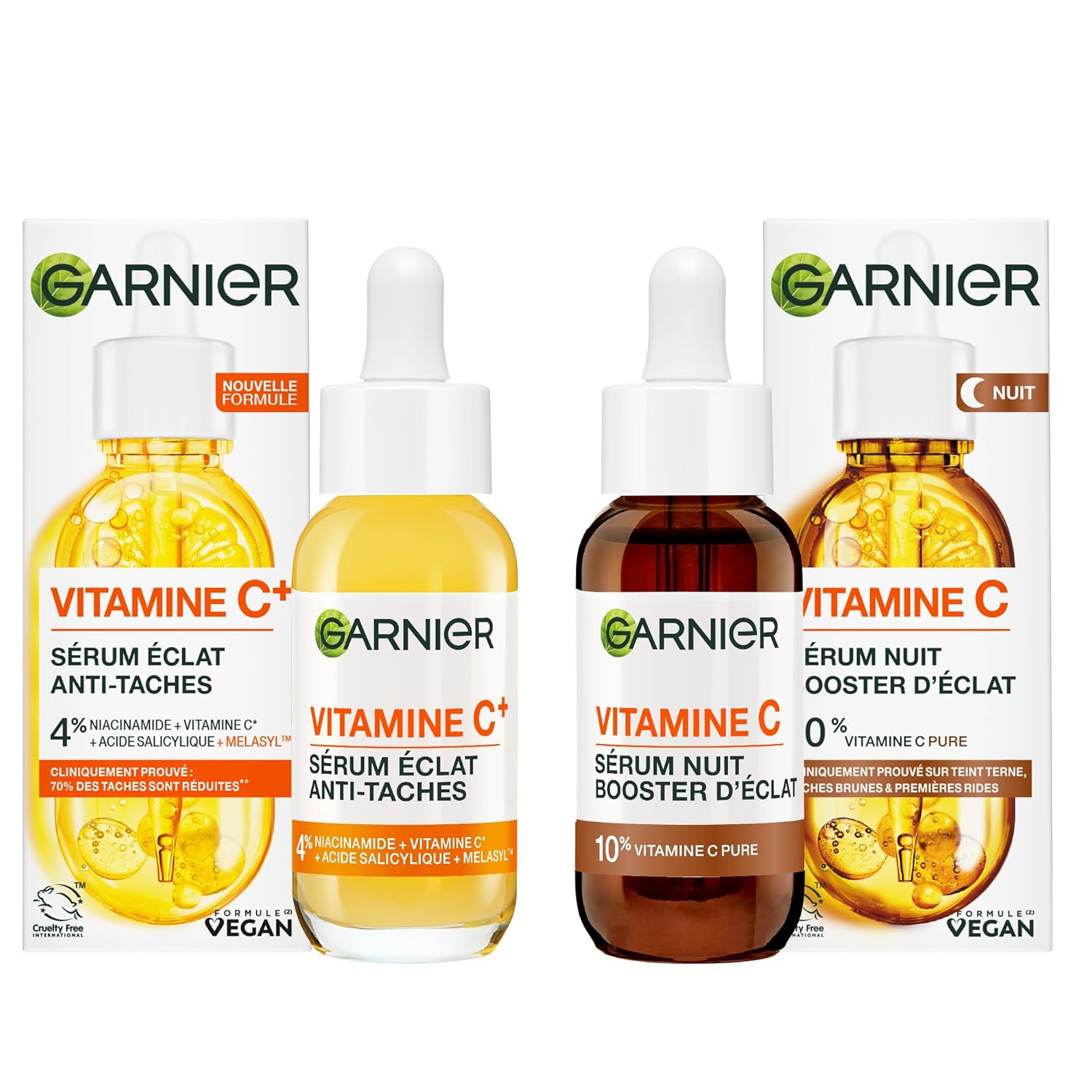 Garnier Skin Active - Coffret Sérum Jour Anti-Taches Brunes + Sérum Nuit Booster d’Éclat - Soins Visage Enrichis en Vitamine C - Vegan & Cruelty Free - Tous Types de Peaux - 2 x 30 ml