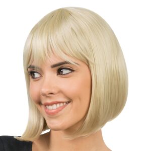 Chaks - Perruque Bob cheveux courts, coiffure en cheveux synthétiques, 30 cm lisse avec frange pour carnaval, cosplay ou festival