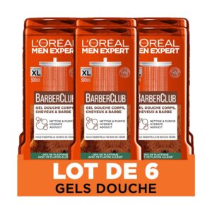 L’Oréal Paris Men Expert Barber Club Gel Douche Corps, Cheveux & Barbe Homme 3 en 1-300 ml - Lot de 6