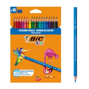 BIC Kids Tropicolors, Crayons de Couleur, Enfants de Plus de 5 ans, Couleurs Assortis, Etui Carton de 18