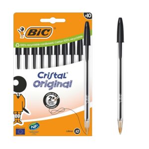 Bic Cristal Original Stylos-Bille Pointe Moyenne (1,0 mm) - Parfait pour l'Ecole et au Bureau - Noir, Boîte carton de 10