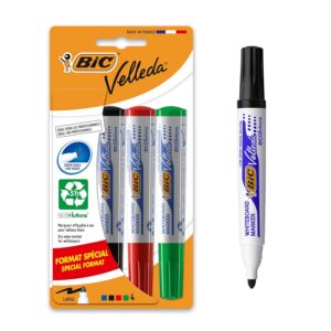 Bic - Marqueur Velleda 1701 - Blister de Feutres Effaçable à sec - Noir/Bleu/Rouge/Vert