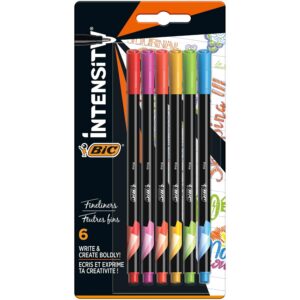 BIC Intensity Stylos Feutres Pointe Fine (0,8 mm) - Couleurs Assorties Rainbow, Blister de 6