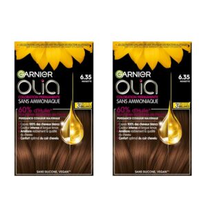 Garnier Huile de couleur permanente sans ammoniaque, huiles de fleurs naturelles éclairantes et nutritives, 6,35 marron clair chocolat – 2 paquets