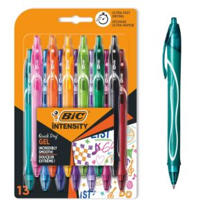 BIC Gel-ocity Quick Dry - Stylos-Gel Rétractables Séchage Ultra-Rapide - Pointe Moyenne (0,7 mm) - Couleurs Assorties, Blister de 13